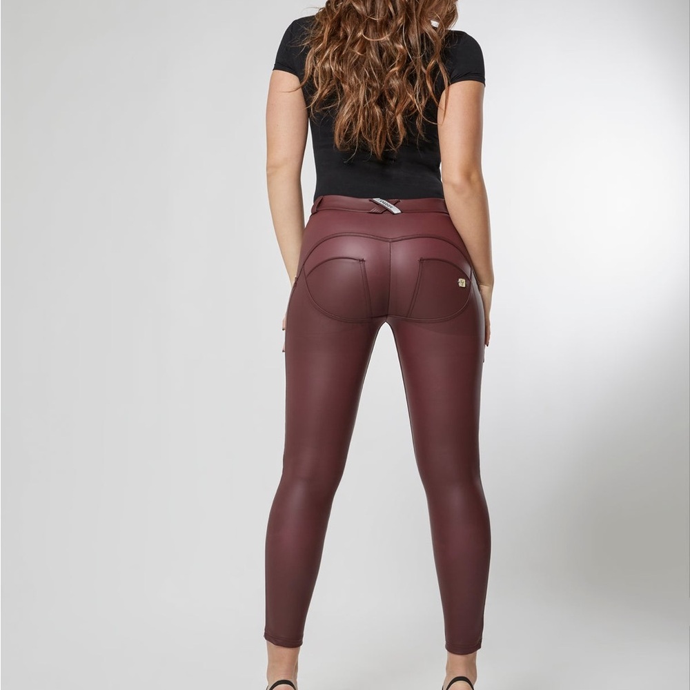 Freddy Faux Leather Dark Wine Mid Rise size 6 leggings